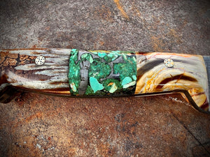 Mammoth Tusk, Mammoth Tooth, Meteorite and Turquoise Inlay with Fish Hooks and Harley-Davidson Chain
