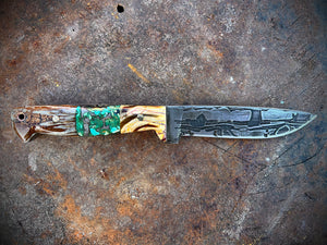 Mammoth Tusk, Mammoth Tooth, Meteorite and Turquoise Inlay with Fish Hooks and Harley-Davidson Chain