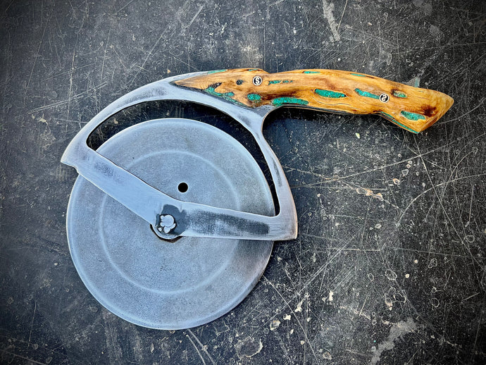 Large Pizza Wheel Cutter with Custom Cholla and Turquoise Handle