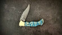 Load image into Gallery viewer, Blue Mammoth Molar Damascus Pocket Knife