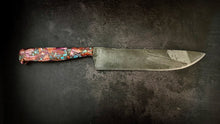 Load image into Gallery viewer, Orange Spiny Oyster, Kingman Turquoise and Fossil Canister Damascus Chef