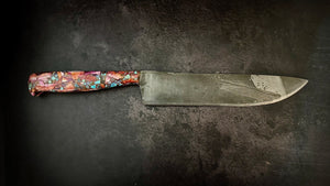 Orange Spiny Oyster, Kingman Turquoise and Fossil Canister Damascus Chef