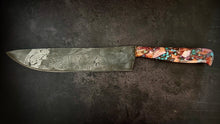 Load image into Gallery viewer, Orange Spiny Oyster, Kingman Turquoise and Fossil Canister Damascus Chef